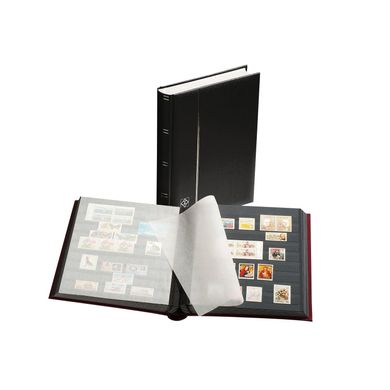 Альбом для марок (кляссер) PREMIUM из LEFA кожи Leuchtturm с 16 листами из черного картона, А4 с футляром
